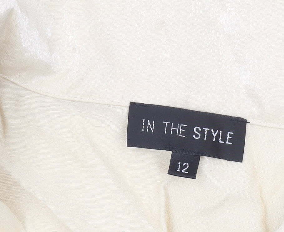 In The Style Women Beige Collared Long Sleeve Bodysuit Size 12