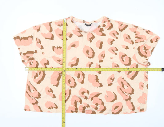 ASOS Design Women's Beige Animal Print Cotton T-Shirt UK 22