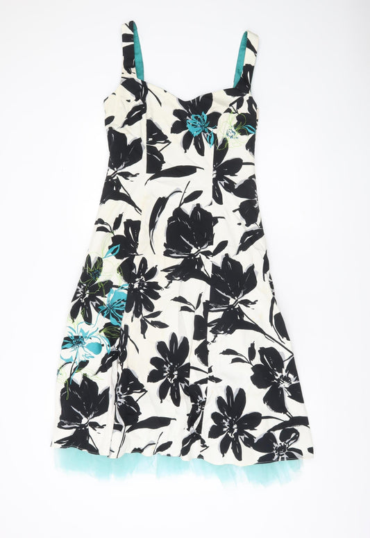Debut Women’s Black White Floral Fit & Flare Dress Size 10