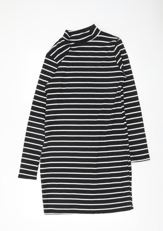 Boohoo Women Black White Striped Bodycon Dress Size 16 Long Sleeve