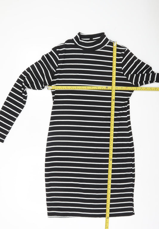 Boohoo Women Black White Striped Bodycon Dress Size 16 Long Sleeve