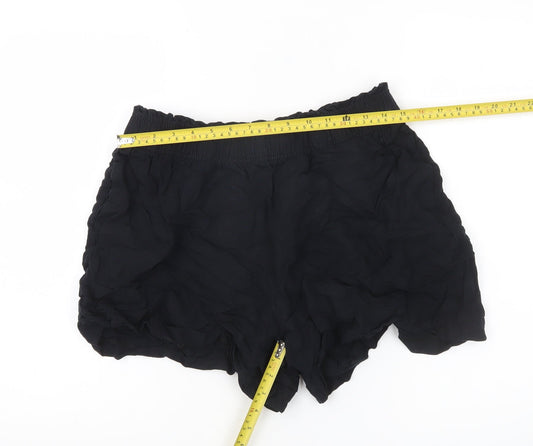 H&M Women Black Linen Blend Elastic Waist Casual Shorts Size 12