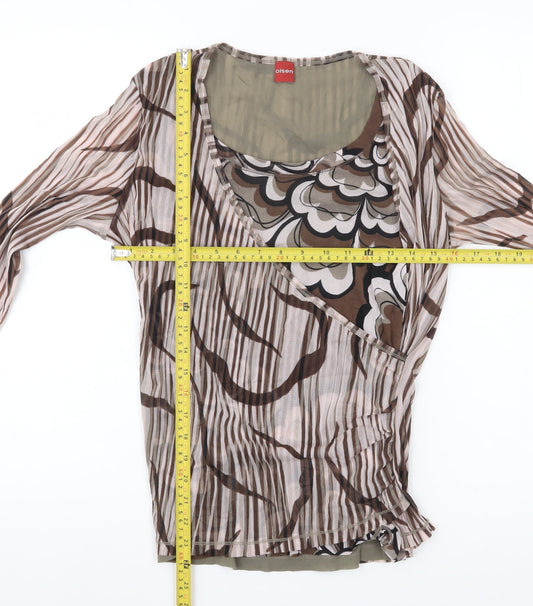 Olsen Women’s Brown Wrap Blouse Top Size 16 Nylon Sheer 3/4 Sleeve