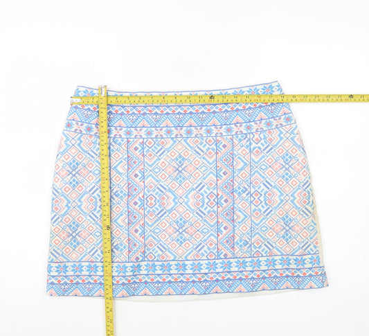 Oasis Womens Multicoloured Size 16 Geometric Embroidered Short Skirt