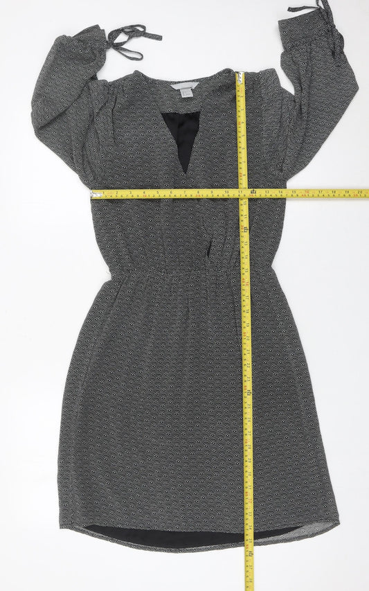 H&M Women’s Black Geometric Knee Length Shift Dress Size 8
