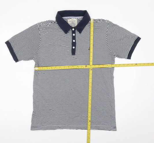 Brookhaven Men’s Blue Striped Cotton Polo Shirt Medium