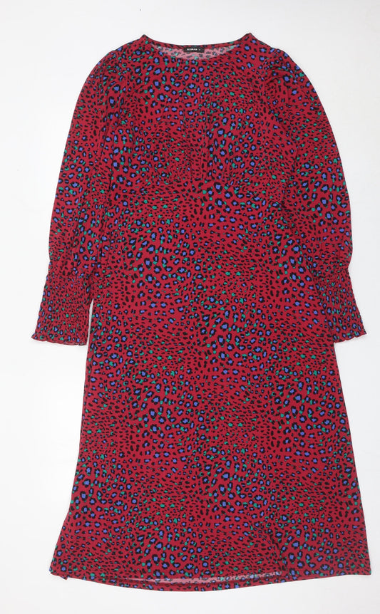 Additional front view of Roman Women Red Animal Print Shift Dress, size 10, Knee Length