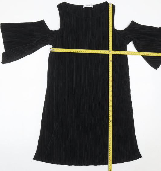 Mango Women’s Black XS Cold Shoulder Pleated Shift Dress