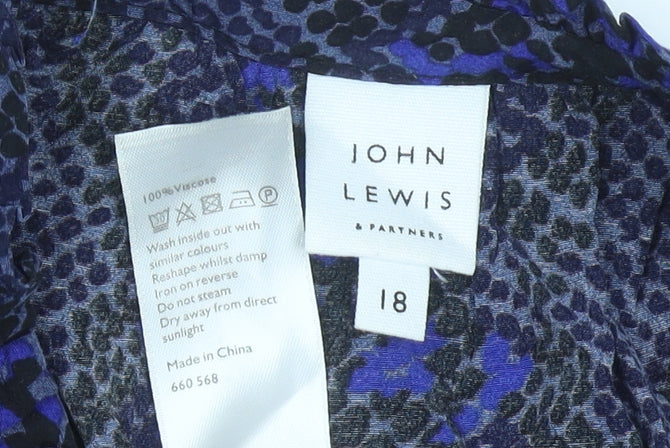 John Lewis Womens Blue Animal Print Viscose Tunic Blouse Size 18