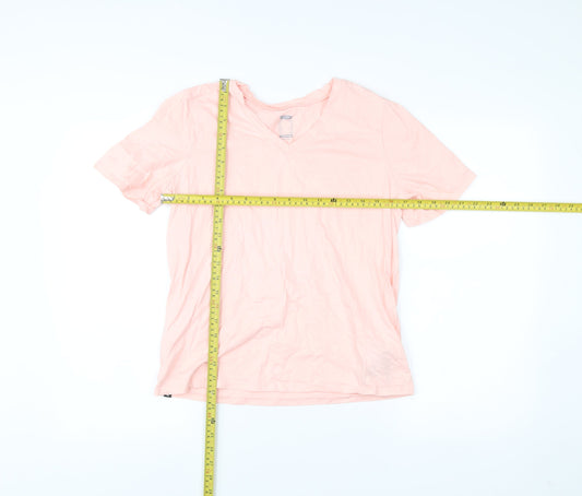 Decathlon Womens Pink V-Neck Cotton T-Shirt Size 12 Slim Fit