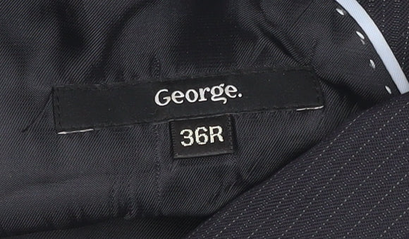 George Mens Black Pinstripe Suit Jacket 36R Regular Fit Business Wedding