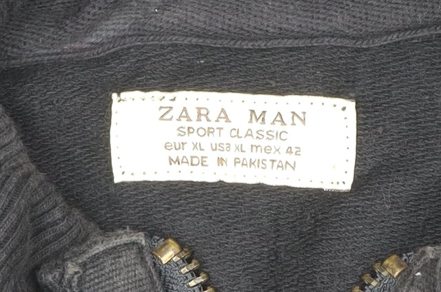 Zara Man Black Bomber Jacket Men XL 42 Stand Collar Cotton