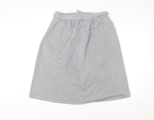 Oasis Womens Grey Striped A-Line Skirt Size 14 Knee Length Cotton Blend