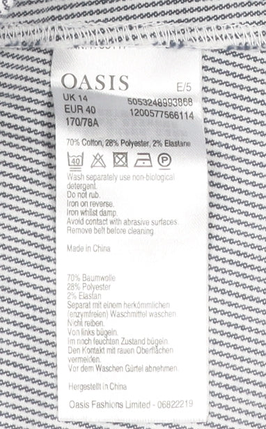 Oasis Womens Grey Striped A-Line Skirt Size 14 Knee Length Cotton Blend