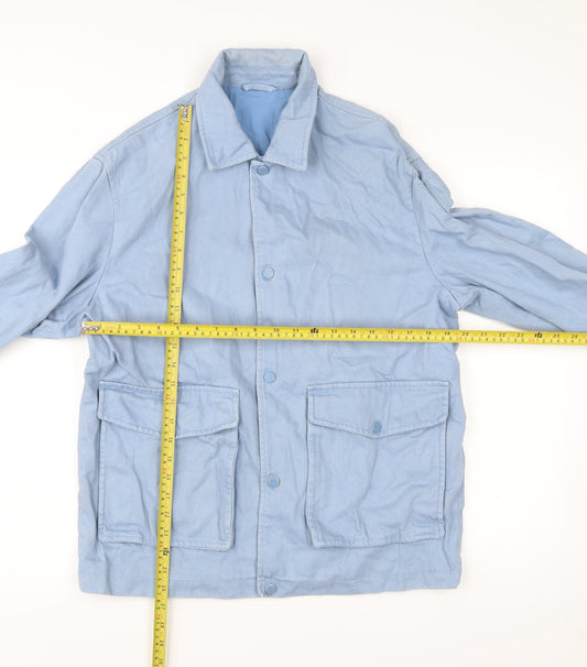 Zara Men’s Blue Cotton Jacket Size L 42in Casual Button Front