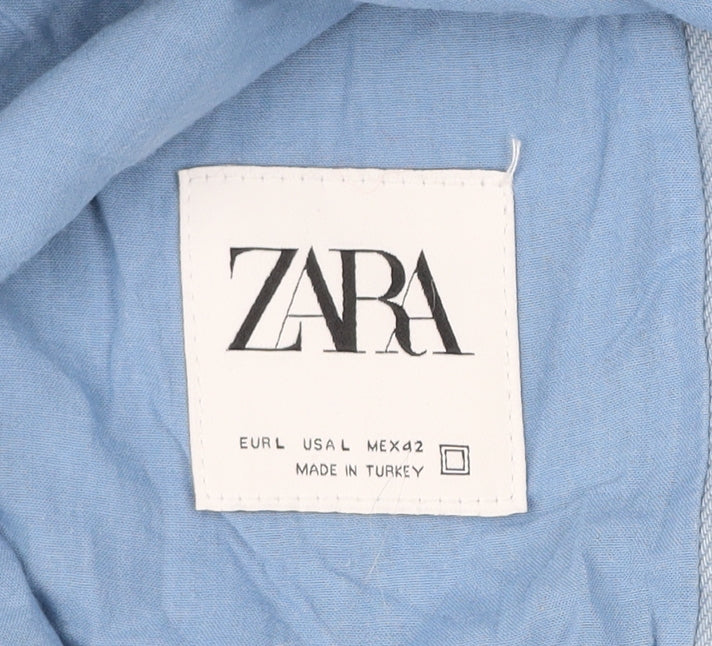 Zara Men’s Blue Cotton Jacket Size L 42in Casual Button Front