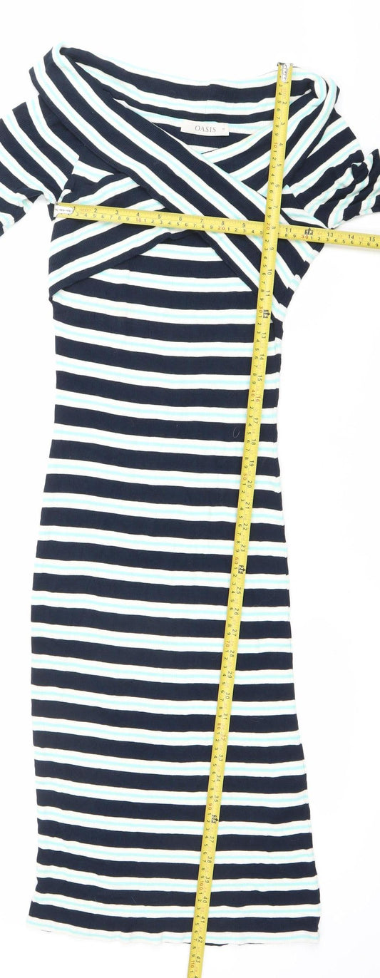 Oasis Women’s Blue Striped Midi Bodycon Dress Size M