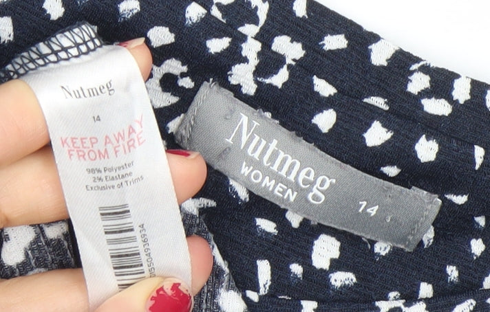 Nutmeg Women Blue Animal Print Sheath Dress Size 14 3/4 Sleeve