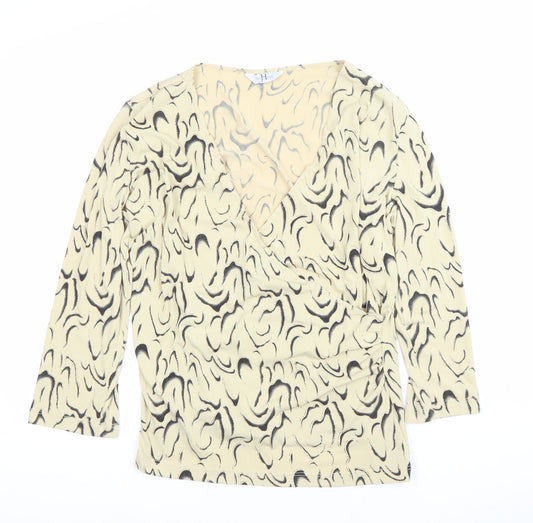 Joanahope Women's Beige Animal Print Wrap Blouse Size 18 V-Neck 3/4 Sleeve