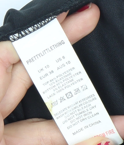 PrettyLittleThing Womens Black Lace Halter Jumpsuit Size 10