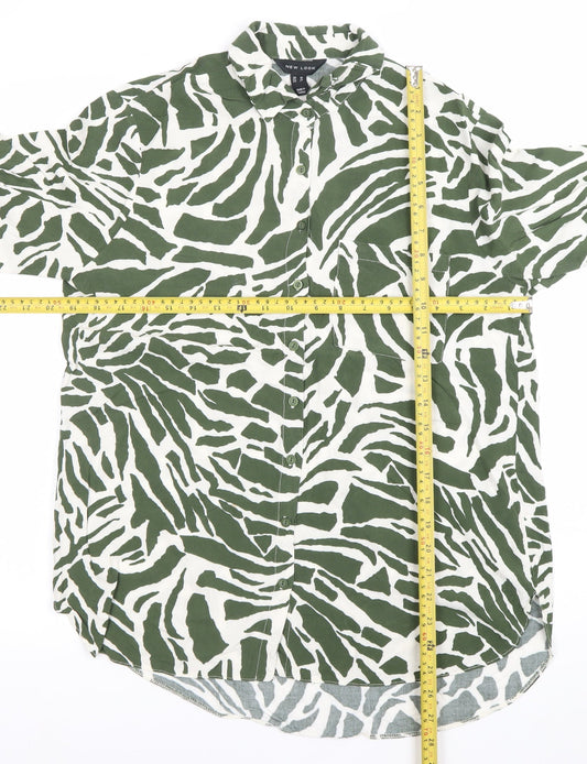 New Look Womens Green Animal Print Button-Up Shirt UK 10