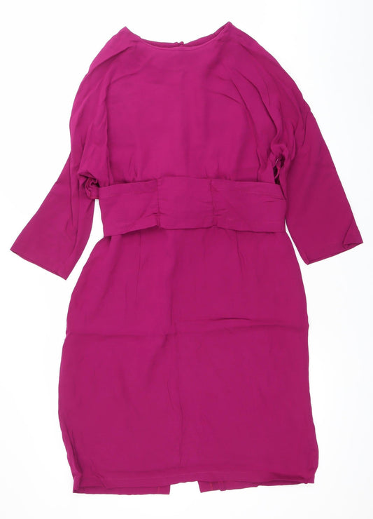 Finery Women Pink Viscose Wrap Dress Size 10 Belted Long Sleeve