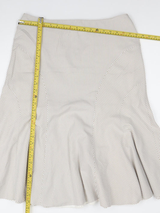 Kaliko Women’s Beige Striped Midi Flare Skirt Size 14 Cotton