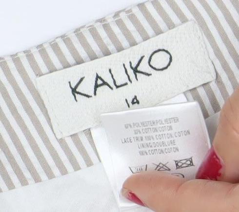 Kaliko Women’s Beige Striped Midi Flare Skirt Size 14 Cotton