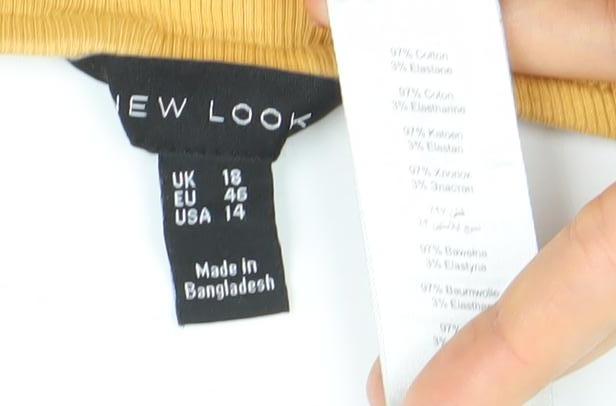 New Look Women’s Yellow Long Sleeve Cropped Lace Up V-Neck Top Size 18