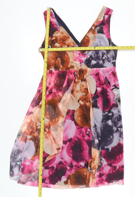 Next Womens Multicoloured Floral A-Line Dress Size 14 Sleeveless V-Neck