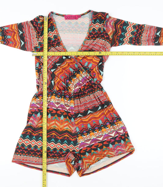 Boohoo Women’s Multicoloured XS Long Sleeve Geometric Playsuit
