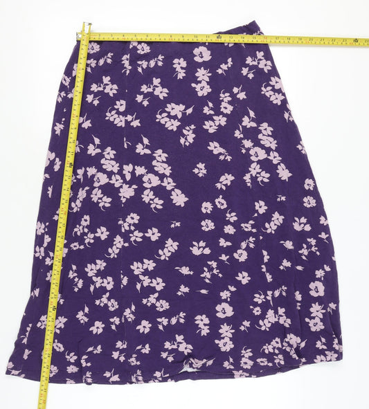 Eastex Womens Purple Floral A-Line Midi Skirt Size 12
