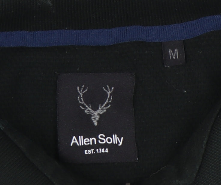Allen Solly Men's Black Polo Shirt Size M Short Sleeve Cotton Zip Collar