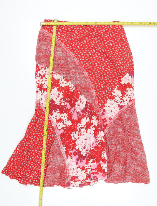 Marks and Spencer Women Red Floral Flare Midi Skirt Size 16