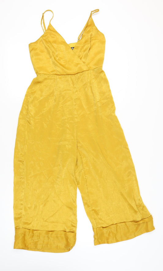 Additional front view of Missguided Women’s Yellow Wide-Leg Sleeveless Jumpsuit, size UK 10, V-Neck Polyester