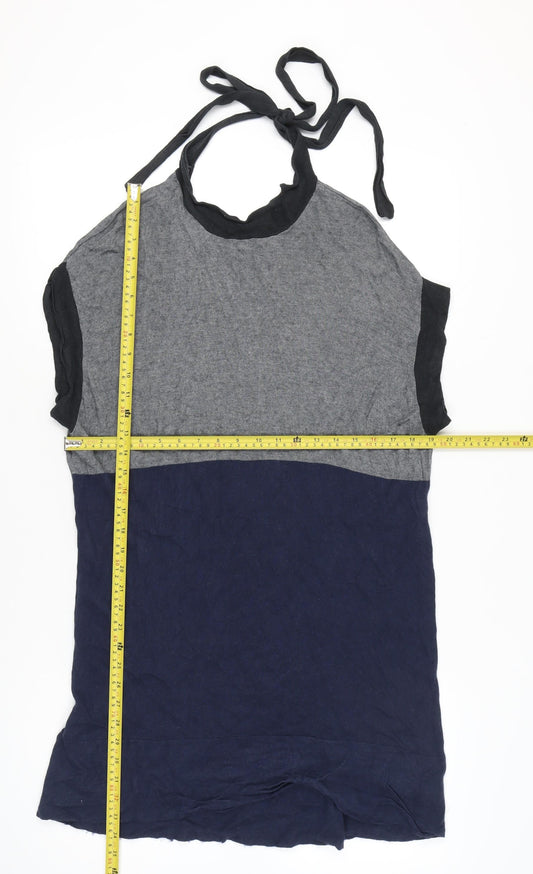 BCBGMAXAZRIA Womens Grey Blue Halter Tie Shift Dress Size L Silk Cashmere
