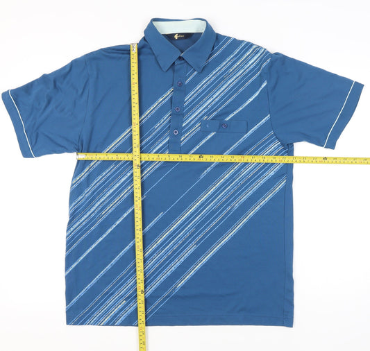 Gabicci Men’s Blue Striped Polo Shirt Size L Cotton Blend