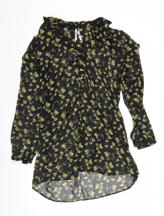 Additional front view of Atmosphere Women’s Black Floral Blouse Tunic, size UK 8, Long Sleeve