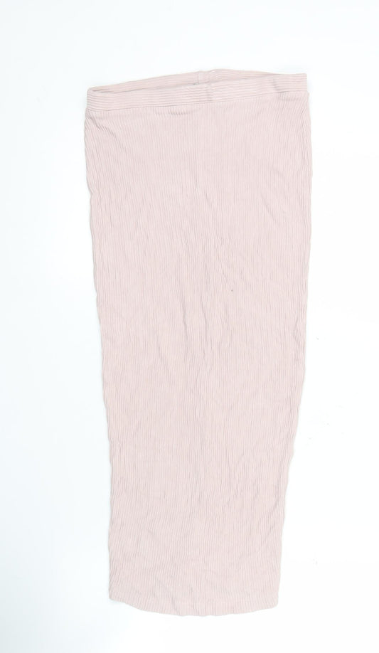 Additional front view of ASOS Women Pink, size 8, Midi Pencil Skirt Stretch Viscose Elastane