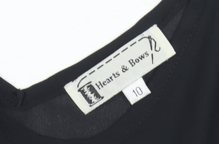 Womens UK Size 10 Hearts & Bows Black Camisole Tank