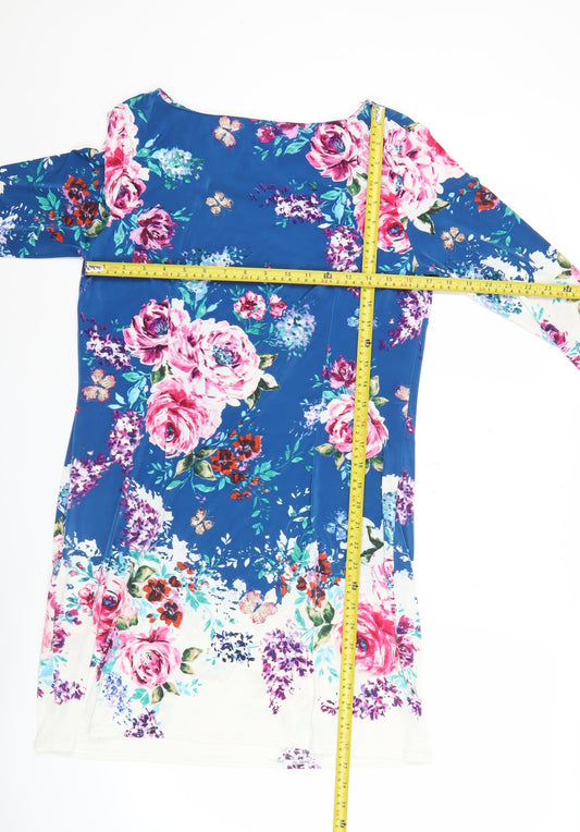 Atmosphere Women’s Blue Floral Shift Dress Size 16 Knee Length 3/4 Sleeve