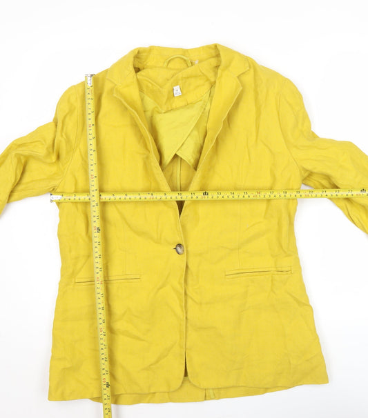 Marks and Spencer Womens Yellow Linen Blazer Size 12 Single-Breasted