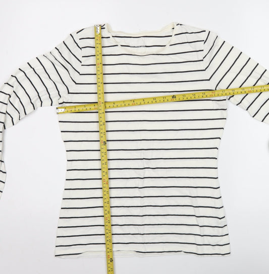 Lands' End Womens White Striped Long Sleeve Cotton T-Shirt M