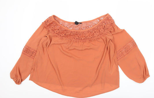 Womens UK Size 14 New Look Orange Bohemian Blouse