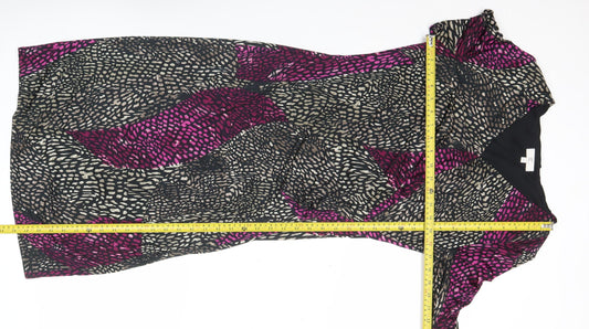 CC Women’s Black Purple Animal Print Sheath Dress M Long Sleeve V-Neck