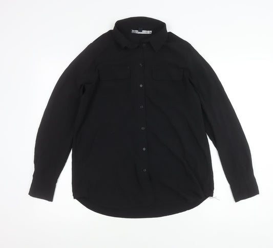 Additional front view of French Connection women’s black, size UK 8, button-up long sleeve shirt