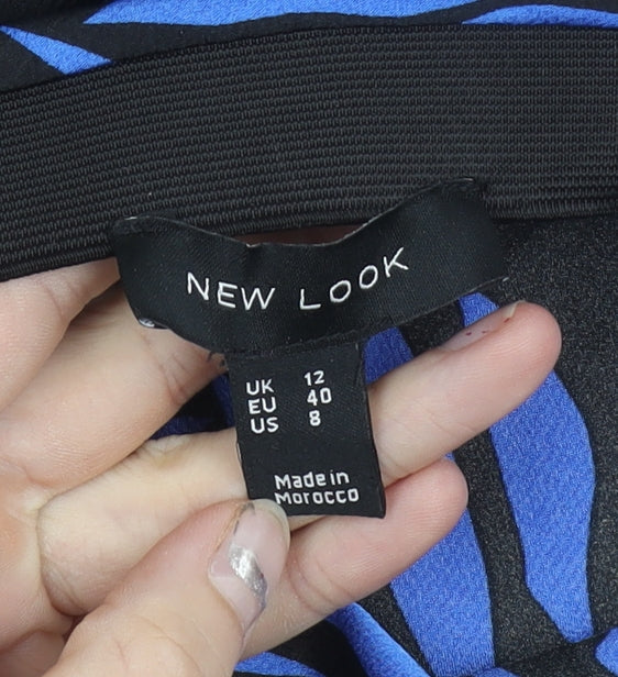 New Look Womens Blue Black Animal Print Size 12 Pencil Skirt