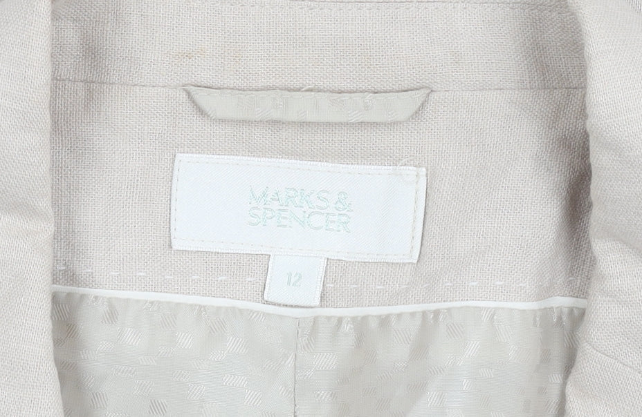 Marks and Spencer Womens Beige Linen Viscose Blazer UK 12 Regular Fit