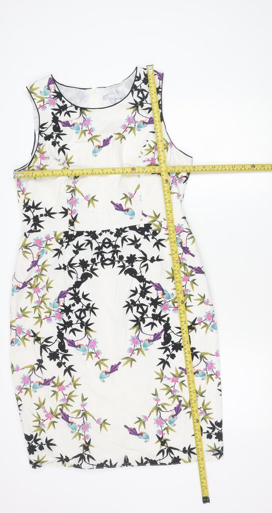 Red Herring Women’s White Floral Sheath Dress Size 16 Sleeveless