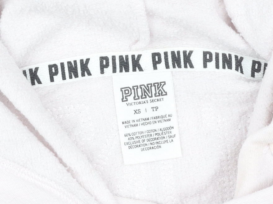 Victoria's Secret PINK Women's Grey White Sequin Logo Hoodie XS